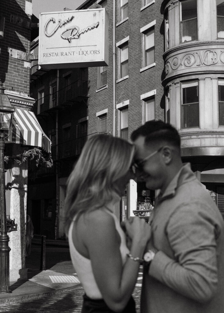 Jill & Michael pose in North Square in Boston North End Engagement Sesison