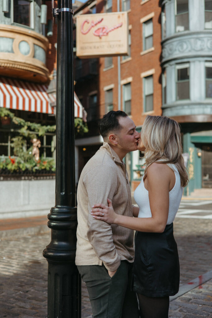 Jill & Michael kiss in Boston North End Engagement Photos