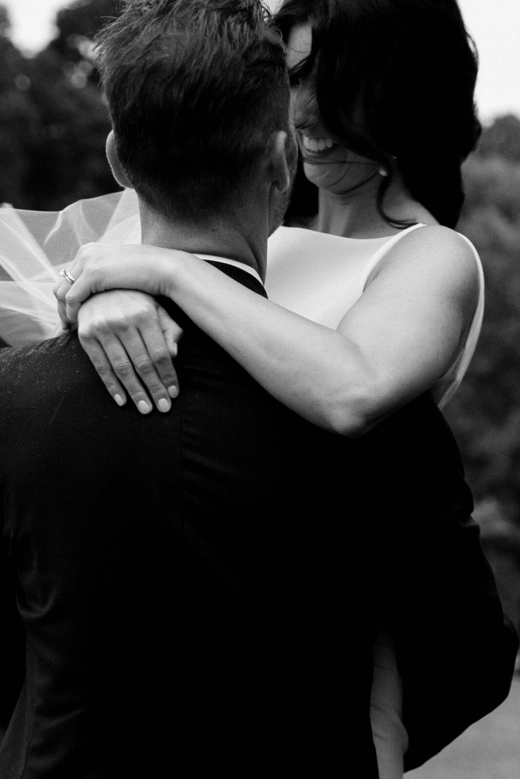 Bride and groom portrait at intimate restaurant wedding