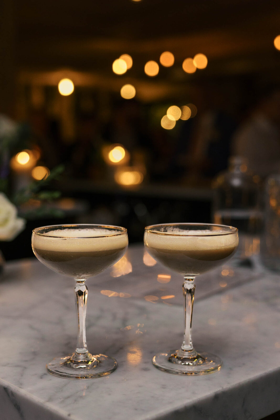 Espresso martinis at intimate restaurant wedding