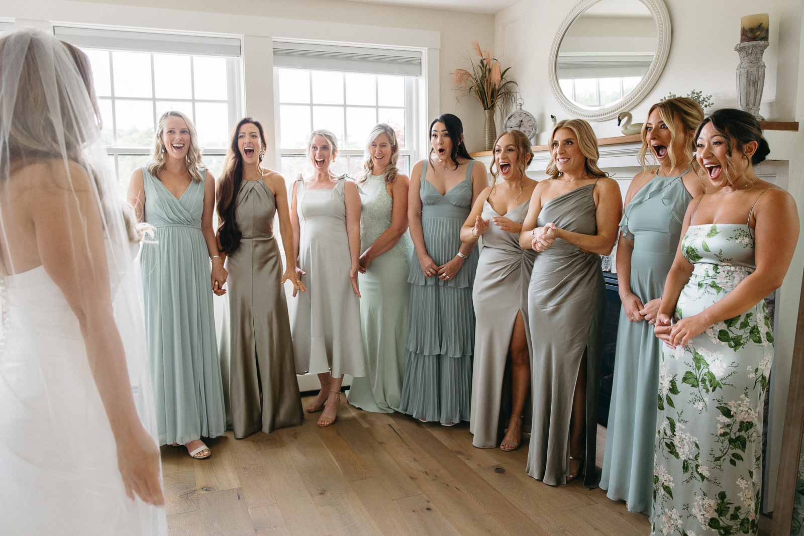 Bridesmaid first look at a Westbrook Inn Wedding