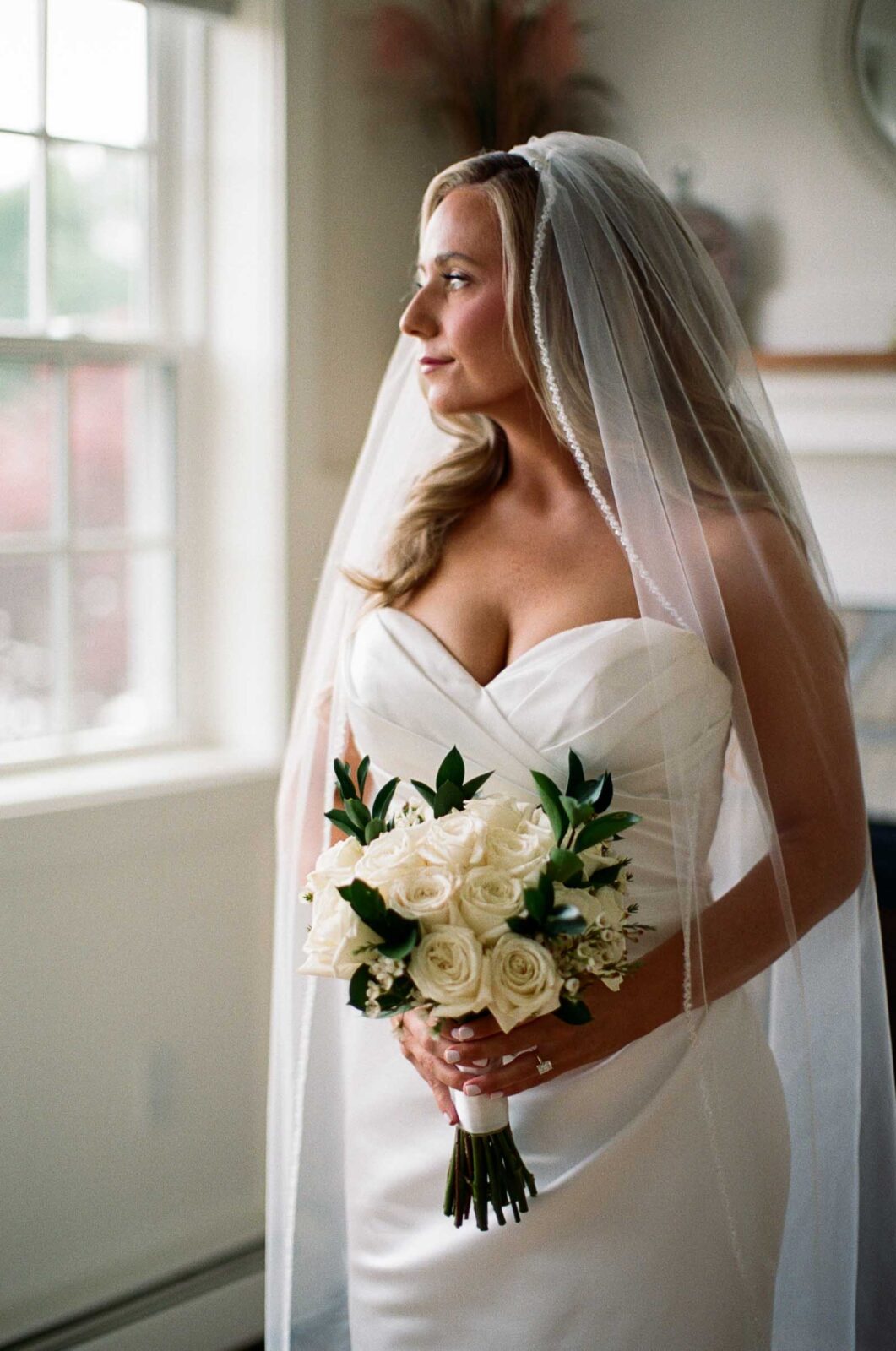 Film photo of a bride getting ready at the Westbook Inn Wedding