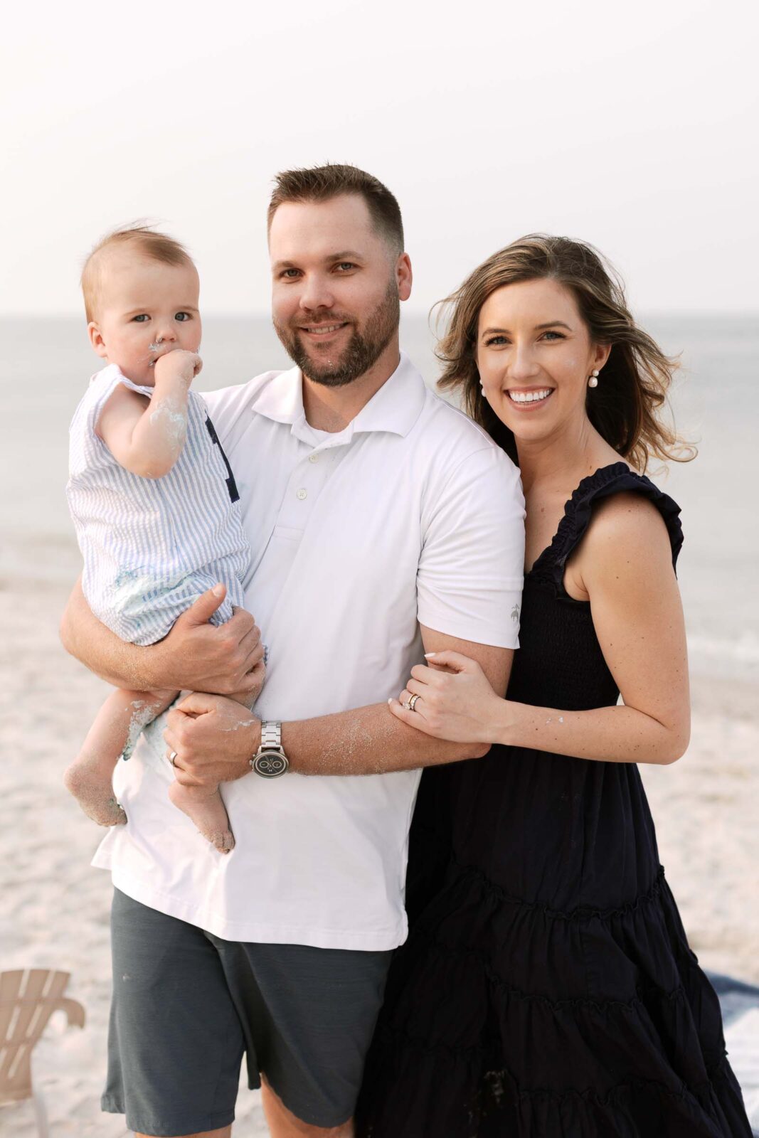 Family photos after a cake smash on the beach - Rexhame Beach MA