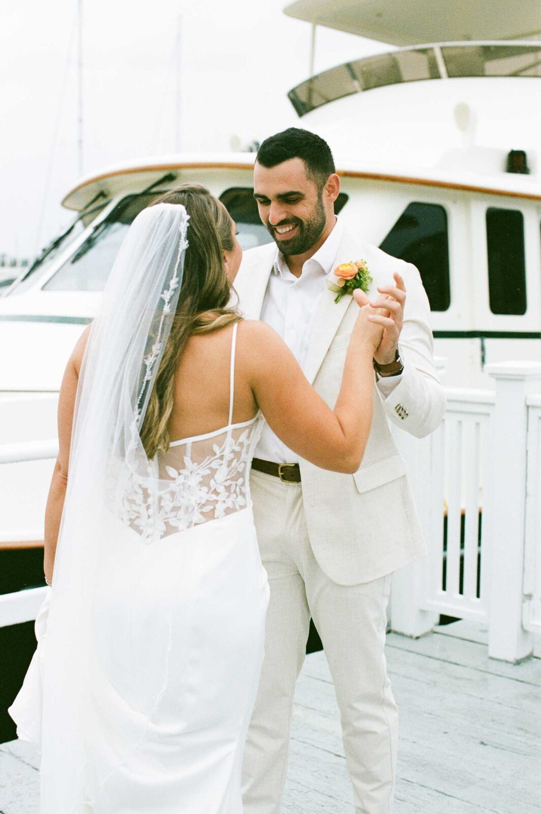 Bride & groom exchange a first look before The Bohlin Wedding Ceremony