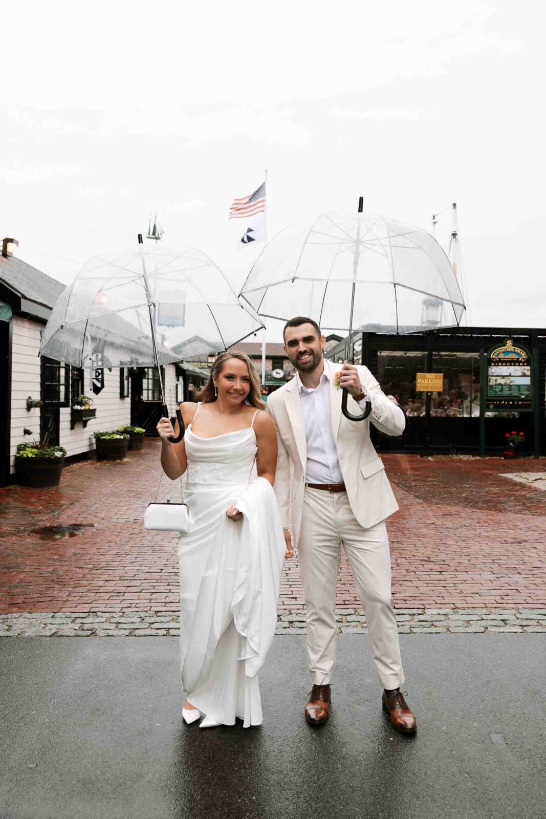 Sarah & Zach after their first look at Bannister's Wharf | Newport RI