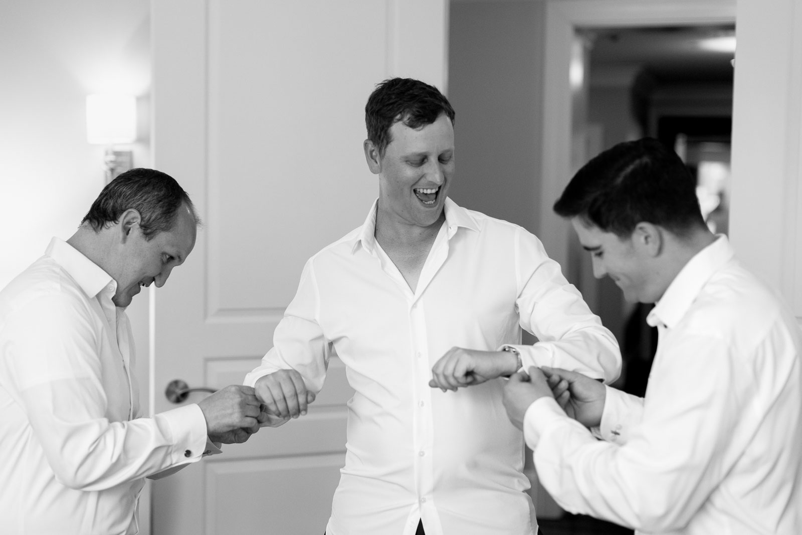 Groom gets ready with his groomsmen Renaissance Golf Club Wedding
