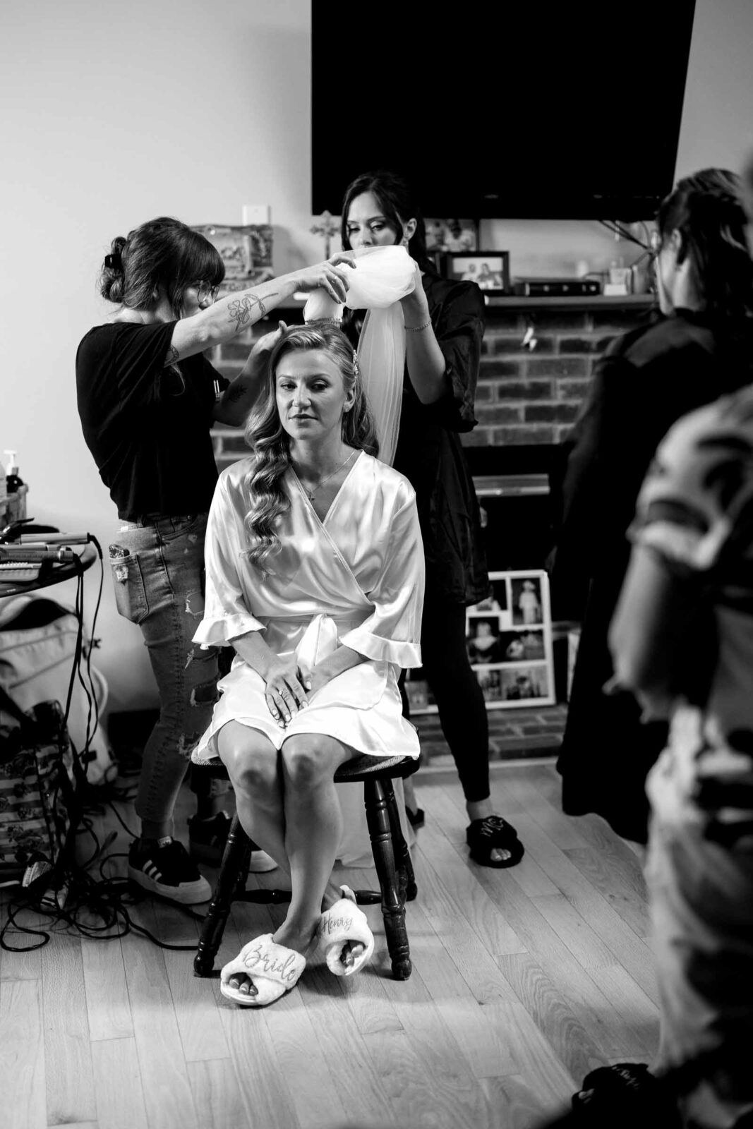 Bride getting ready before Grand View Mendon MA Wedding