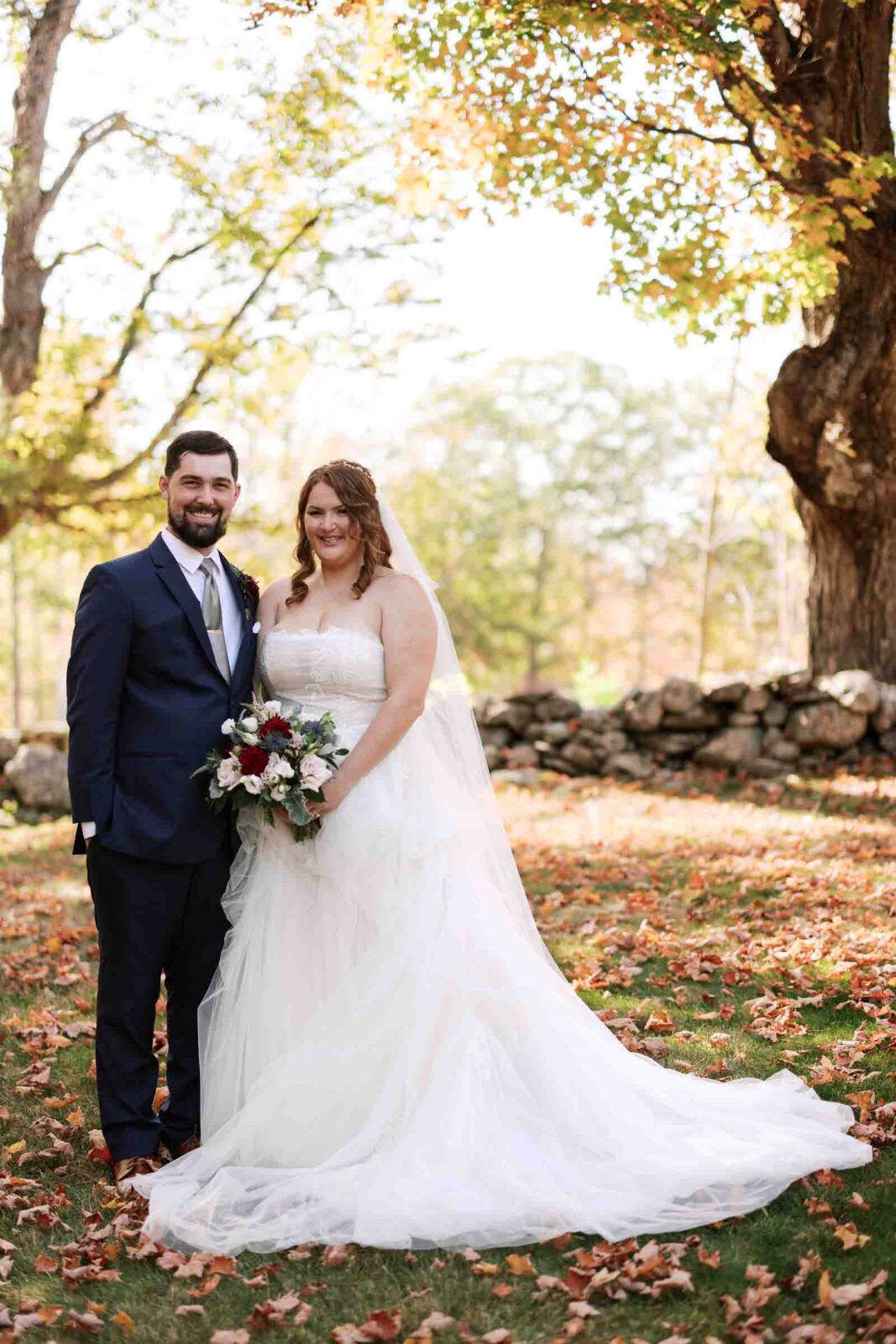 Bride & Groom Portrait at Harrington Farm Wedding in early October, Princeton, MA