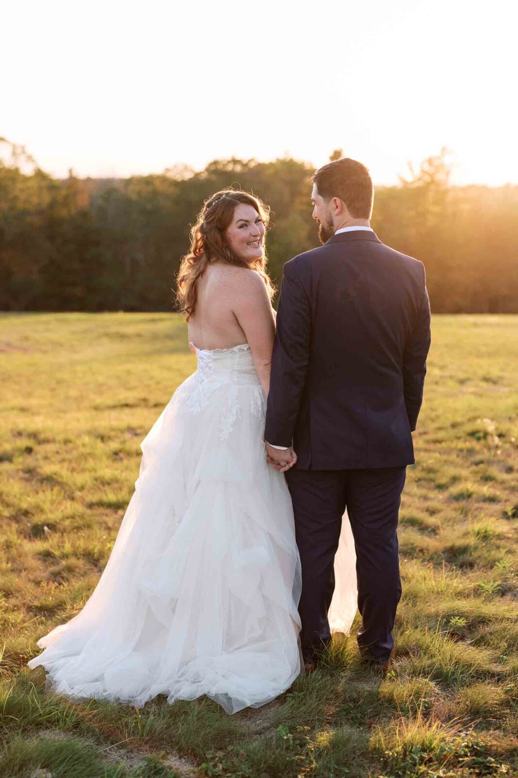 Bride & Groom Sunset photos during a fall October wedding at Harrington Farm Wedding