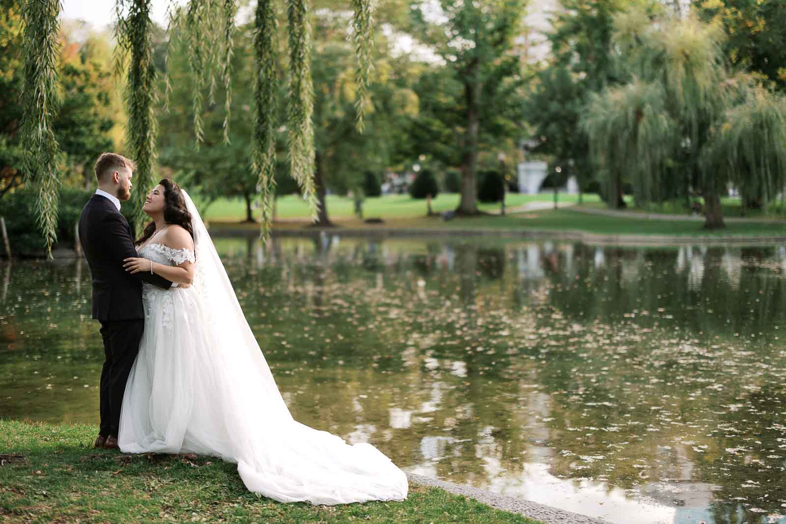 Bride & Groom in the Boston Public Garden UMASS Club Wedding
